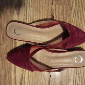 Elegant Red Suede Mesh Point Toe Flats/Mules Women's Shoes